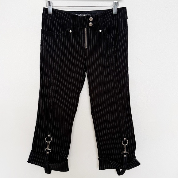 Vintage Y2K Lip Service Gangsta Pranksta Black Pinstripe Capri Pants Bondage - Picture 8 of 8
